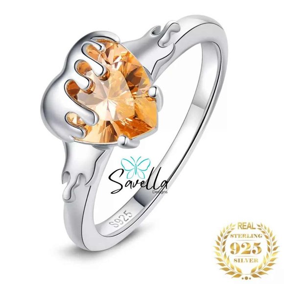 "BEE MY HONEY" SOLID STERLING 925 SILVER CITRINE GEMSTONE RING - Picture 4 of 7